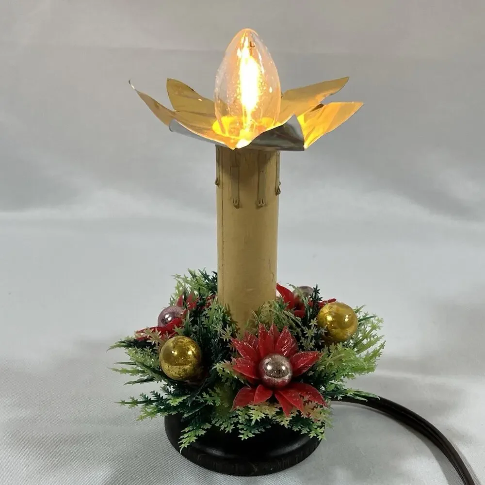 Vintage Electric Christmas Window Candle Lamp Light Mercury Glass Ring Reflector